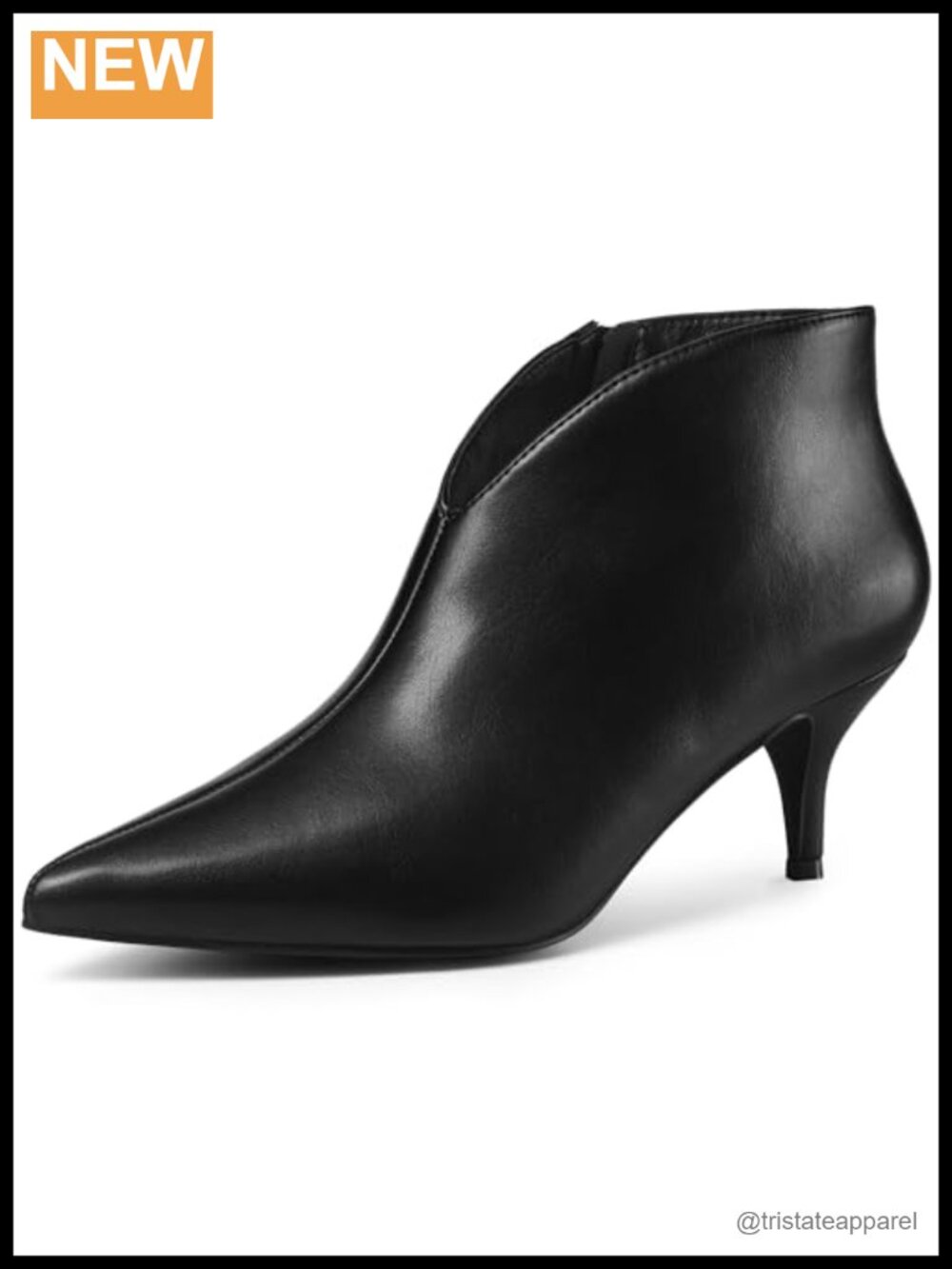 Faux Leather Pointed Toe V Cutout Stiletto Heel Ankle Booties